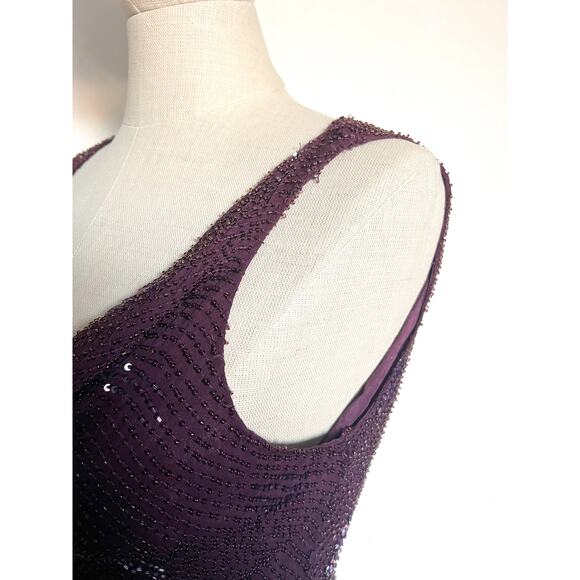Papell Boutique Tank Top Medium Beaded Silk Cowl Whimsygoth Y2k Plum Purple - Picture 5 of 10